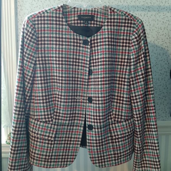 Talbots Magenta, Green & Black Plaid Blazer - Picture 1 of 2
